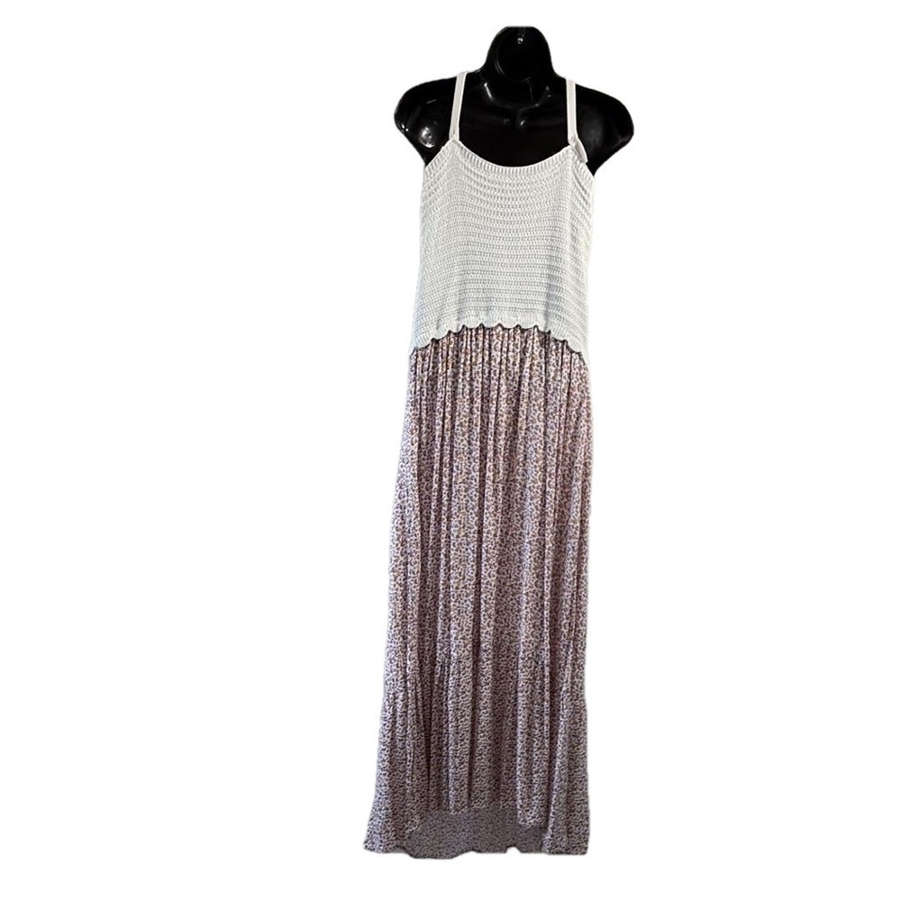 Black Tape White Crochet Halter Maxi Dress Boho Tiered Floral Skirt Size XL - Picture 8 of 8